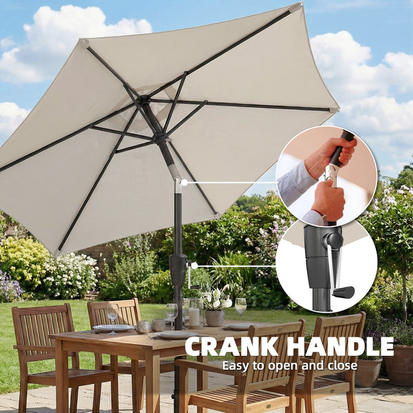 2m Garden Parasol Umbrella, Outdoor Table Parasol Umbrella with Crank Handle, Tilt Function, UV30+ Protection, Sun Shade Canopy for Patio, Beach, Light Grey