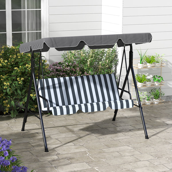 Outsunny 3-Seat Outdoor Patio Swing Chair with Removable Cushion, Steel Frame Stand and Adjustable Tilt Canopy for Patio, Garden, Poolside, Balcony, Backyard, Gray & White