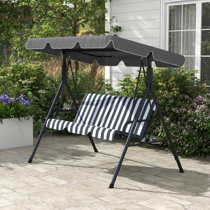 Outsunny 3-Seat Outdoor Patio Swing Chair with Removable Cushion, Steel Frame Stand and Adjustable Tilt Canopy for Patio, Garden, Poolside, Balcony, Backyard, Gray & White