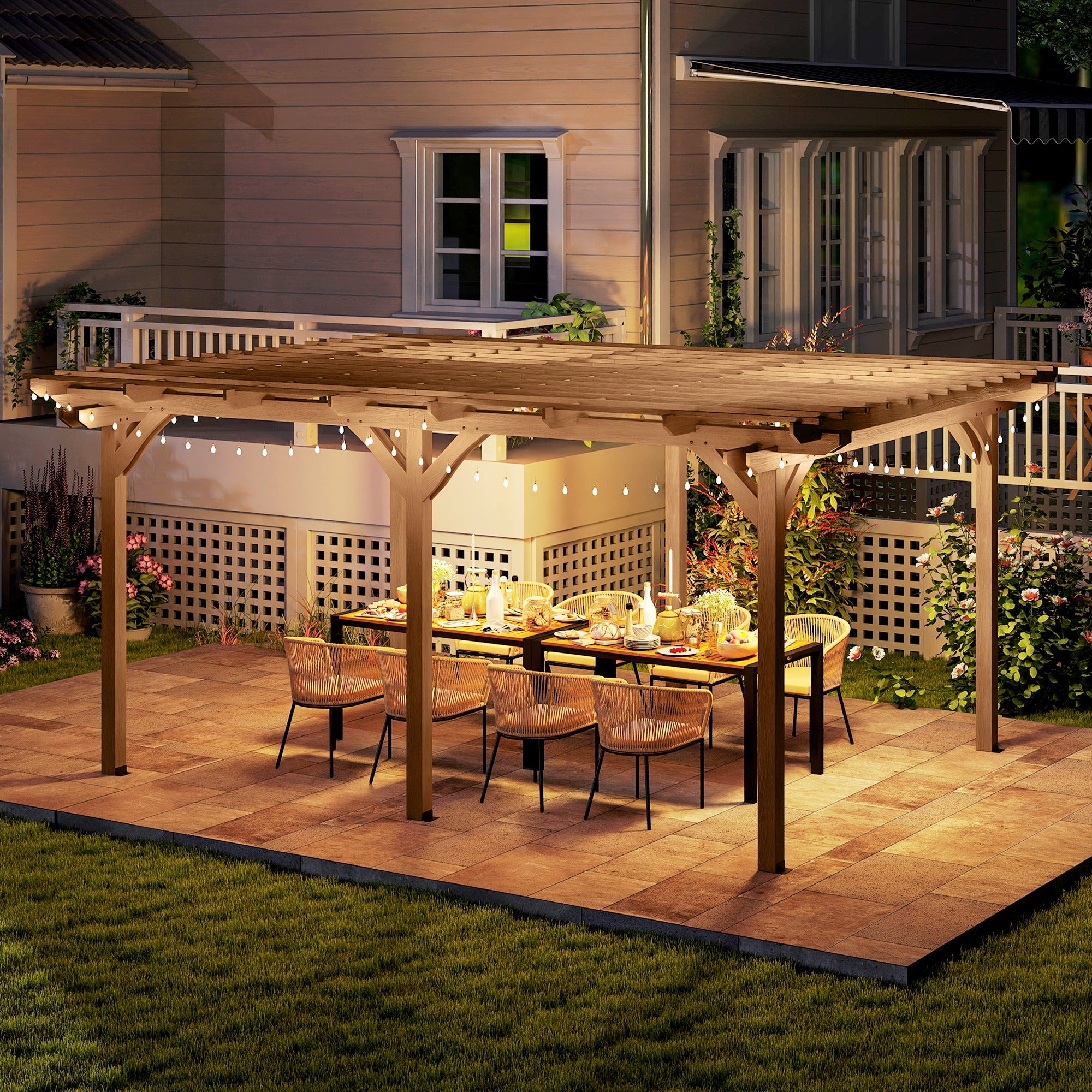 wooden patio trellis Outsunny 12' x 16' Outdoor Pergola Grape Trellis, Wood Gazebo with Stable Structure for Garden, Patio, Backyard, Deck