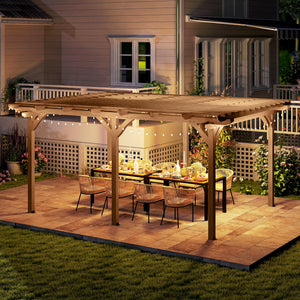 12' x 16' Outdoor Pergola, Wood Gazebo Grape Trellis with Stable Structure for Climbing Plant Support, Garden, Patio, Backyard, Deck, Brown