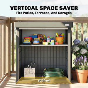 82 Gallon Outdoor Storage Box, Plastic Deck Box with Roll up Door and Removable Shelf, Splash-Resistant & UV Resistant Garden Storage Container for Patio, Porch, Grey