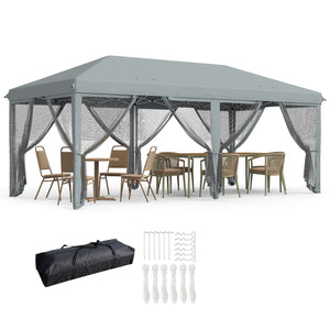 3 x 6m Pop Up Gazebo, Outdoor Canopy Shelter, Marquee Party Wedding Tent with 6 Mesh Walls and Carry Bag, Grey