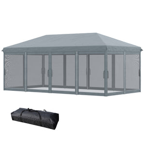 3 x 6m Pop Up Gazebo, Outdoor Canopy Shelter, Marquee Party Wedding Tent with 6 Mesh Walls and Carry Bag, Grey