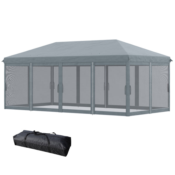 3 x 6m Pop Up Gazebo, Outdoor Canopy Shelter, Marquee Party Wedding Tent with 6 Mesh Walls and Carry Bag, Grey