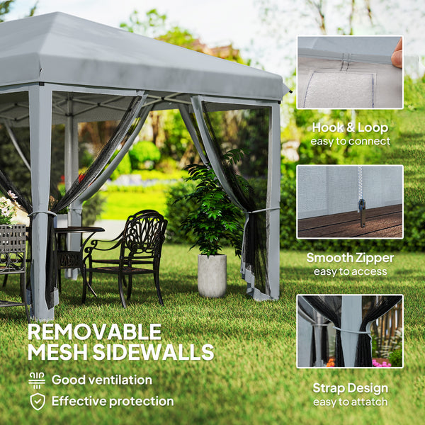 3 x 6m Pop Up Gazebo, Outdoor Canopy Shelter, Marquee Party Wedding Tent with 6 Mesh Walls and Carry Bag, Grey