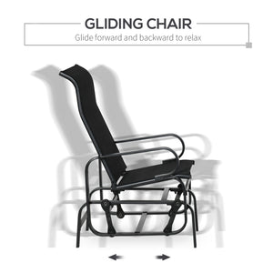 3 Pieces Garden Gliding Chair Set, Metal Frame 2 Single Armchair Swing Seater and 1 Glass Top Coffee Table w/ Breath Mesh Fabric Seat, Black