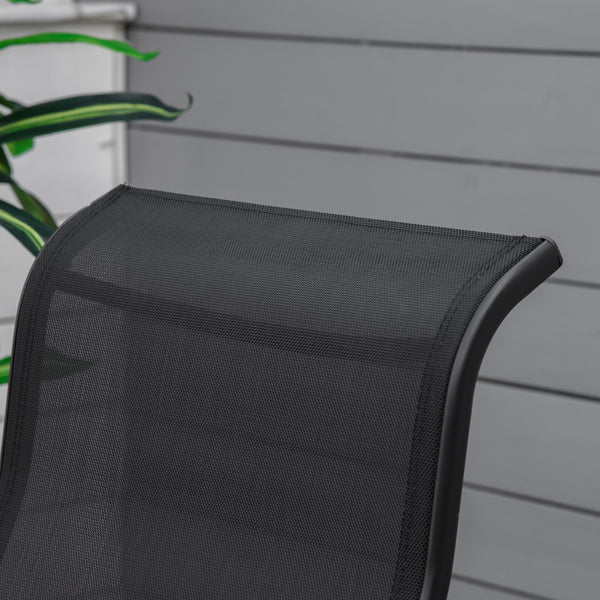 3 Pieces Garden Gliding Chair Set, Metal Frame 2 Single Armchair Swing Seater and 1 Glass Top Coffee Table w/ Breath Mesh Fabric Seat, Black