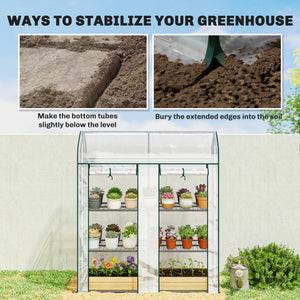 3 Tier Mini Greenhouse, 56.3" x 18.1" x 65" Small Portable Greenhouse with 2 Roll-up Doors, Garden Plant Growhouse with PVC Cover for Indoor Outdoor, Clear