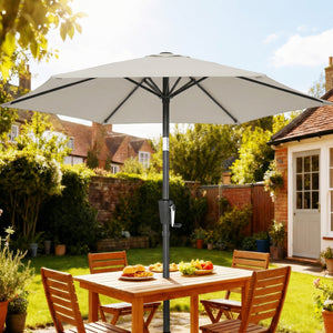 2m Garden Parasol Umbrella, Outdoor Table Parasol Umbrella with Crank Handle, Tilt Function, UV30+ Protection, Sun Shade Canopy for Patio, Beach, Light Grey