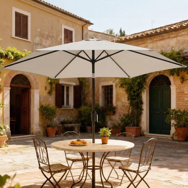 2m Garden Parasol Umbrella, Outdoor Table Parasol Umbrella with Crank Handle, Tilt Function, UV30+ Protection, Sun Shade Canopy for Patio, Beach, Light Grey
