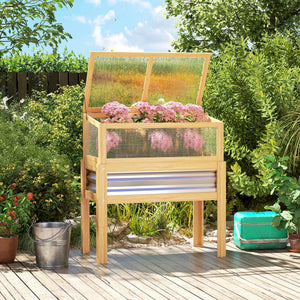 Wooden Raised Garden Bed with Detachable Greenhouse Top, Raised Garden Bed with Legs and Bed Liner, Elevated Planter Box for Flowers, Vegetables, Herbs, Natural