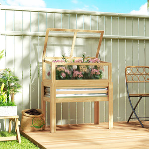 Wooden Raised Garden Bed with Detachable Greenhouse Top, Raised Garden Bed with Legs and Bed Liner, Elevated Planter Box for Flowers, Vegetables, Herbs, Natural