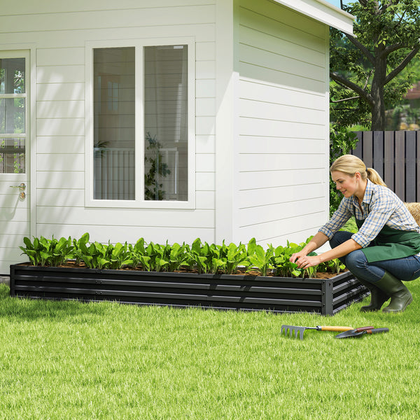 L-Shaped Raised Garden Bed, 82" x 109" x 12" Galvanized Steel Planter Box with Multi-reinforced Rods for Vegetables, Flowers and Herbs, Black