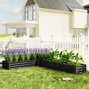 L-Shaped Raised Garden Bed, 82" x 109" x 12" Galvanized Steel Planter Box with Multi-reinforced Rods for Vegetables, Flowers and Herbs, Black