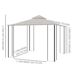 3 x 3m Garden Gazebo Patio Party Tent Shelter Outdoor Canopy Double Tier Sun Shade with Metal Frame and Netting, Beige