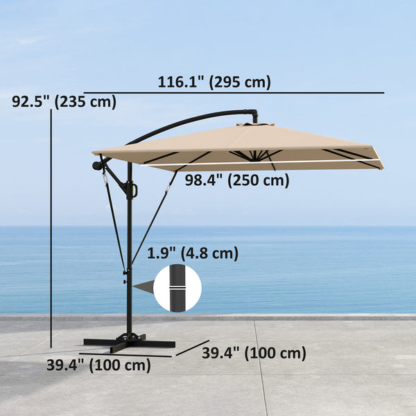 Patio Offset Umbrella UPF 50+ UV Protection, Water-Resistant, Crank Parasol with Base, Cover & Wind Securing, Tiltable Garden Umbrella for Balcony & Patio, Khaki