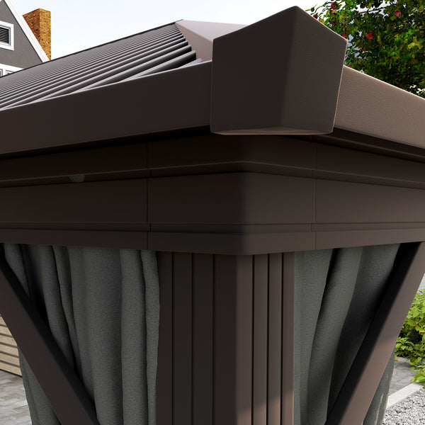 3 x 3.6m Outdoor Hardtop Gazebo Metal Roof Patio Gazebo with Aluminium Frame, Mesh Nettings, Curtains, & Roomy Interior Space, Dark Grey
