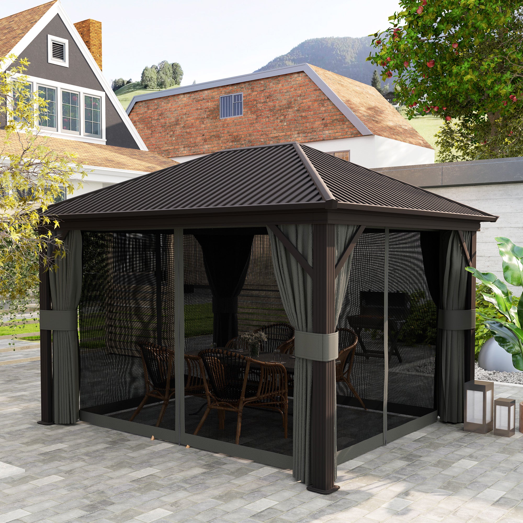 Outsunnny 10' x 12' Hardtop Gazebo Canopy with Galvanized Steel