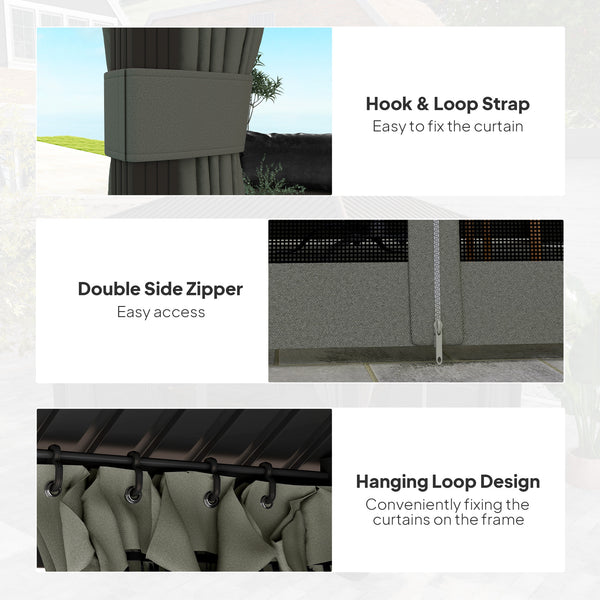 3 x 3.6m Outdoor Hardtop Gazebo Metal Roof Patio Gazebo with Aluminium Frame, Mesh Nettings, Curtains, & Roomy Interior Space, Dark Grey