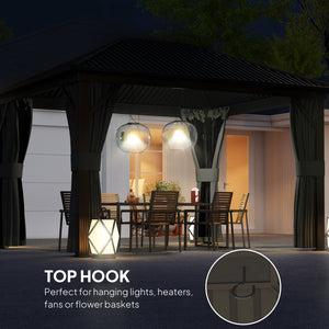 3 x 3.6m Outdoor Hardtop Gazebo Metal Roof Patio Gazebo with Aluminium Frame, Mesh Nettings, Curtains, & Roomy Interior Space, Dark Grey