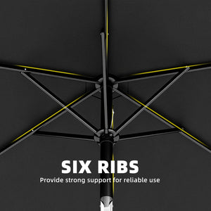 2m Garden Parasol Umbrella, Outdoor Table Parasol Umbrella with Crank Handle, Tilt Function, UV30+ Protection, Sun Shade Canopy for Patio, Beach, Black