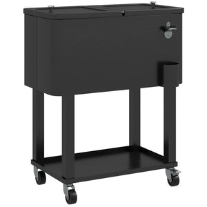 60 Quart Rolling Patio Cooler Cart, Portable Outdoor Cooler with Locking Wheels, Storage Shelf, Steel Bottle Opener, Ice Chest for Patio Backyard Party BBQ, Black