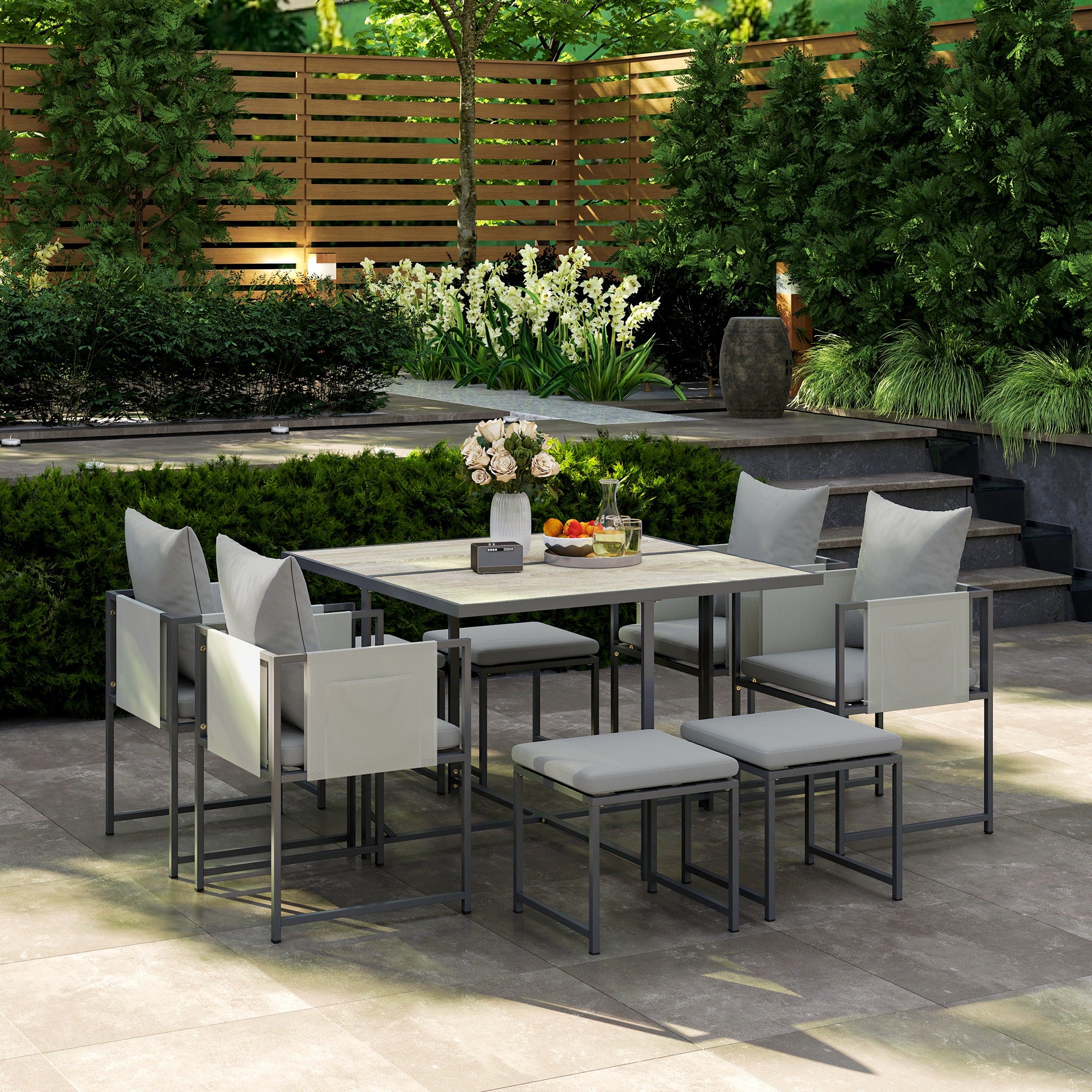 Piece Garden Dining Set, Cube Outdoor Garden Furniture Set with