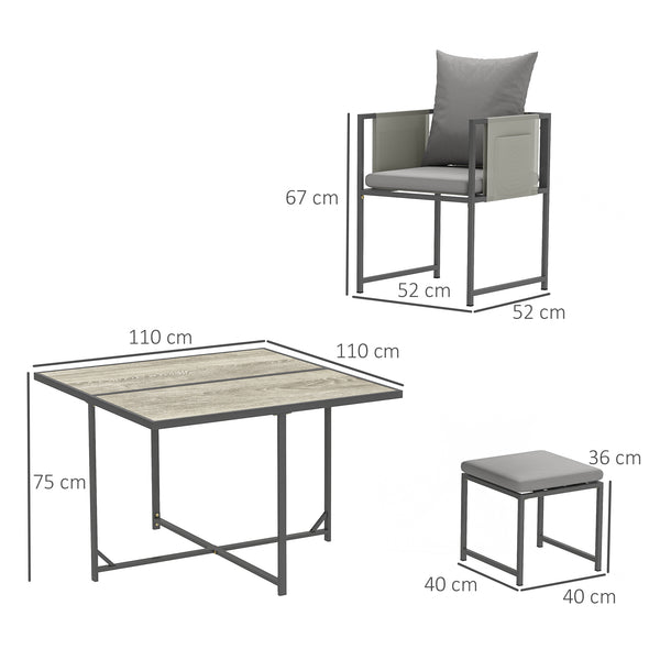 9 Piece Garden Dining Set, Cube Outdoor Garden Furniture Set with Cushions, 8 Seater Garden Table and Chairs with 4 Stools, Square PSPC Plastic Top Table, Side Pockets for Conservatory, Grey