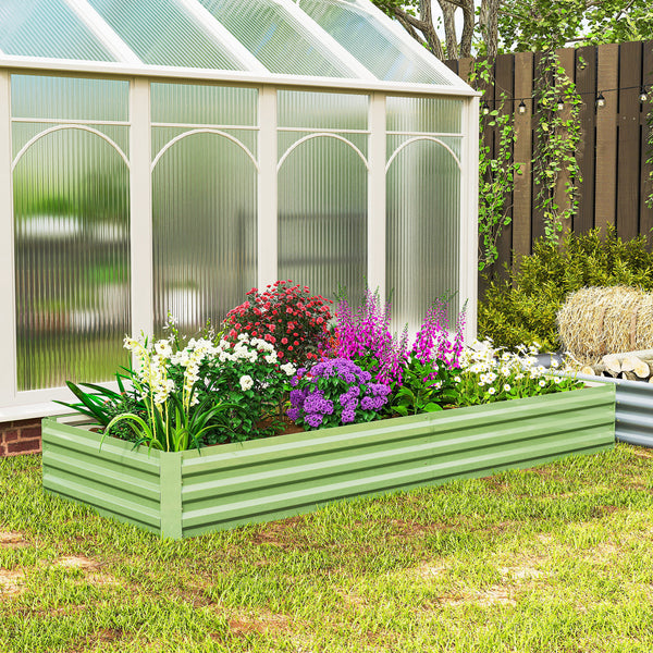 8x3x1FT Galvanized Raised Garden Bed, Outdoor Metal Gardening Planter Box for Growing Vegetables, Flowers, Herbs, Succulents, Light Green