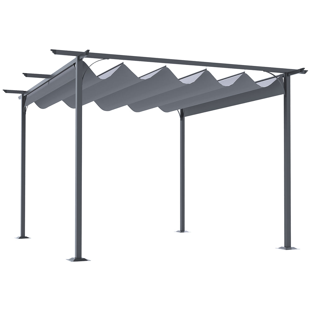 Outsunny 11.5' x 11.5' Outdoor Retractable Pergola Canopy, Metal Patio Shade Shelter for Backyard, Porch Party, Garden, Grill Gazebo, Gray