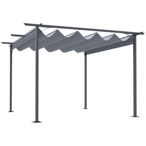 Outsunny 11.5' x 11.5' Outdoor Retractable Pergola Canopy, Metal Patio Shade Shelter for Backyard, Porch Party, Garden, Grill Gazebo, Gray