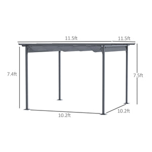 Outsunny 11.5' x 11.5' Outdoor Retractable Pergola Canopy, Metal Patio Shade Shelter for Backyard, Porch Party, Garden, Grill Gazebo, Gray