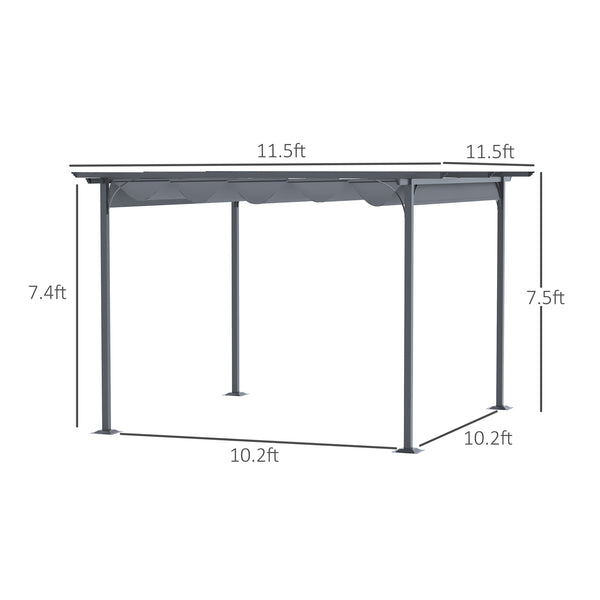 Outsunny 11.5' x 11.5' Outdoor Retractable Pergola Canopy, Metal Patio Shade Shelter for Backyard, Porch Party, Garden, Grill Gazebo, Gray