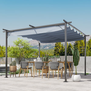 Outsunny 11.5' x 11.5' Outdoor Retractable Pergola Canopy, Metal Patio Shade Shelter for Backyard, Porch Party, Garden, Grill Gazebo, Gray