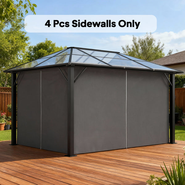 10' x 13' Universal Gazebo Sidewall Set with 4 Panels, Hooks/C-Rings Included for Pergolas & Cabanas, Light Grey