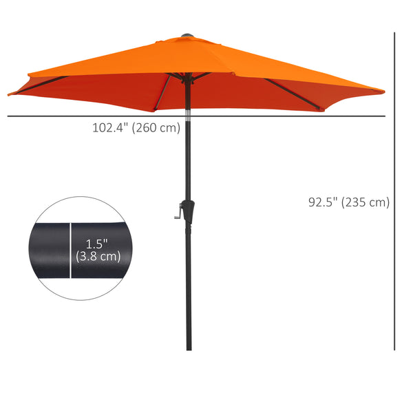 8.5FT Patio Umbrella, Round Garden Parasol with 6 Ribs, Market Sunshade Tilt Canopy w/ Crank Handle for Outdoor, Orange