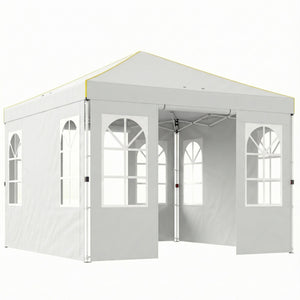 9.6 x 9.6 ft Pop Up Canopy Tent with Sidewalls, One Button Push Setup, UPF50+ Outdoor Portable Instant Canopy Shelter with Carry Bag, Sandbags, Adjustable Height for Parties Events, White