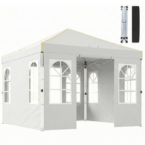 9.6 x 9.6 ft Pop Up Canopy Tent with Sidewalls, One Button Push Setup, UPF50+ Outdoor Portable Instant Canopy Shelter with Carry Bag, Sandbags, Adjustable Height for Parties Events, White
