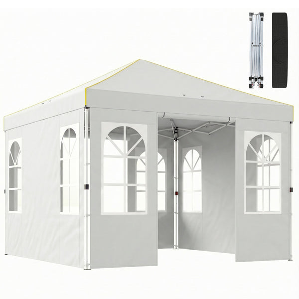 9.6 x 9.6 ft Pop Up Canopy Tent with Sidewalls, One Button Push Setup, UPF50+ Outdoor Portable Instant Canopy Shelter with Carry Bag, Sandbags, Adjustable Height for Parties Events, White