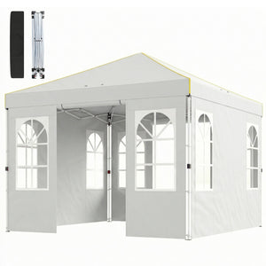 9.6 x 9.6 ft Pop Up Canopy Tent with Sidewalls, One Button Push Setup, UPF50+ Outdoor Portable Instant Canopy Shelter with Carry Bag, Sandbags, Adjustable Height for Parties Events, White