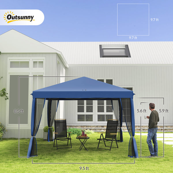 Outsunny 10' x 10' Pop Up Canopy Tent with Netting, Instant Gazebo, Screen House Room with Carry Bag, Height Adjustable, for Outdoor, Garden, Patio, Camping, Blue