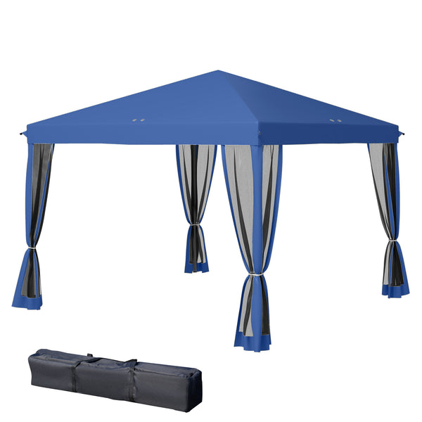 Outsunny 10' x 10' Pop Up Canopy Tent with Netting, Instant Gazebo, Screen House Room with Carry Bag, Height Adjustable, for Outdoor, Garden, Patio, Camping, Blue