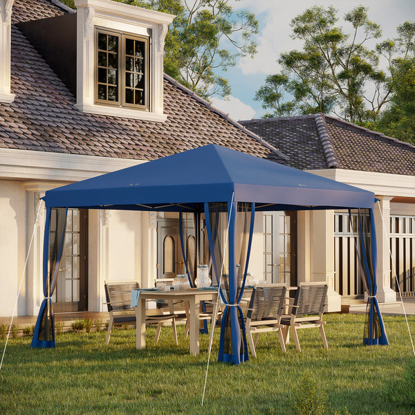 Outsunny 10' x 10' Pop Up Canopy Tent with Netting, Instant Gazebo, Screen House Room with Carry Bag, Height Adjustable, for Outdoor, Garden, Patio, Camping, Blue