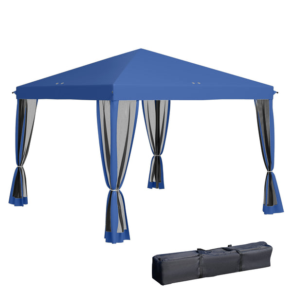 Outsunny 10' x 10' Pop Up Canopy Tent with Netting, Instant Gazebo, Screen House Room with Carry Bag, Height Adjustable, for Outdoor, Garden, Patio, Camping, Blue