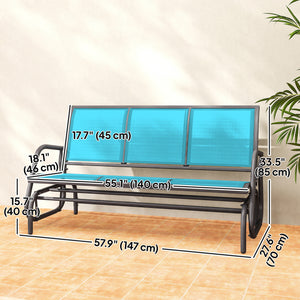3-Seat Outdoor Glider, Patio Glider Outdoor Bench with Steel Frame, All Weather Breathable Mesh Seat for Garden, Backyard, Lawn, Blue