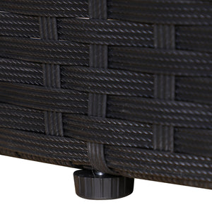 Outdoor PE Rattan Garden Furniture with Cushioned, Patio Wicker Conversation Furniture Set, Round Daybed with Retractable Canopy, Coffee Table and Three Pillows, Black/Beige