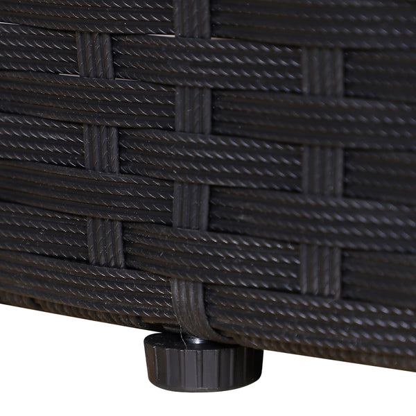 Outdoor PE Rattan Garden Furniture with Cushioned, Patio Wicker Conversation Furniture Set, Round Daybed with Retractable Canopy, Coffee Table and Three Pillows, Black/Beige