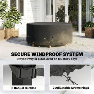 Round Garden Furniture Cover, Waterproof Garden Table Cover, 420D Heavy Duty Oxford for Outdoor Garden Table and Chairs, Φ214 x 70 cm, Black