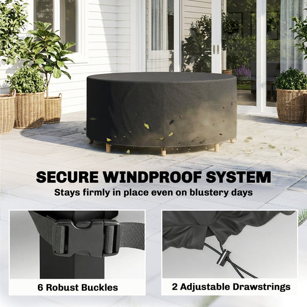 Round Garden Furniture Cover, Waterproof Garden Table Cover, 420D Heavy Duty Oxford for Outdoor Garden Table and Chairs, Φ214 x 70 cm, Black